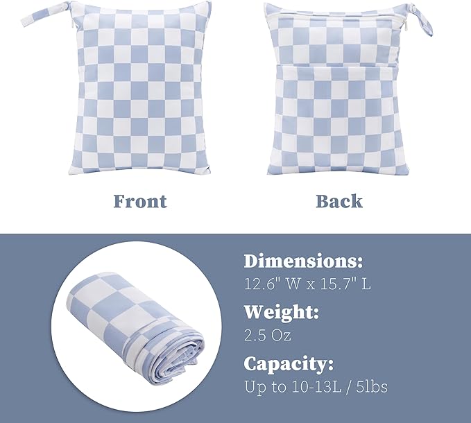 Blue Checkered Waterproof Wet Dy Diaper Bag for Baby Essentials, Travel, Swimsuit, Beach Bag Accessories, Aesthetic Trendy Cute Toddler Baby Bag Pouch, Pack of 2