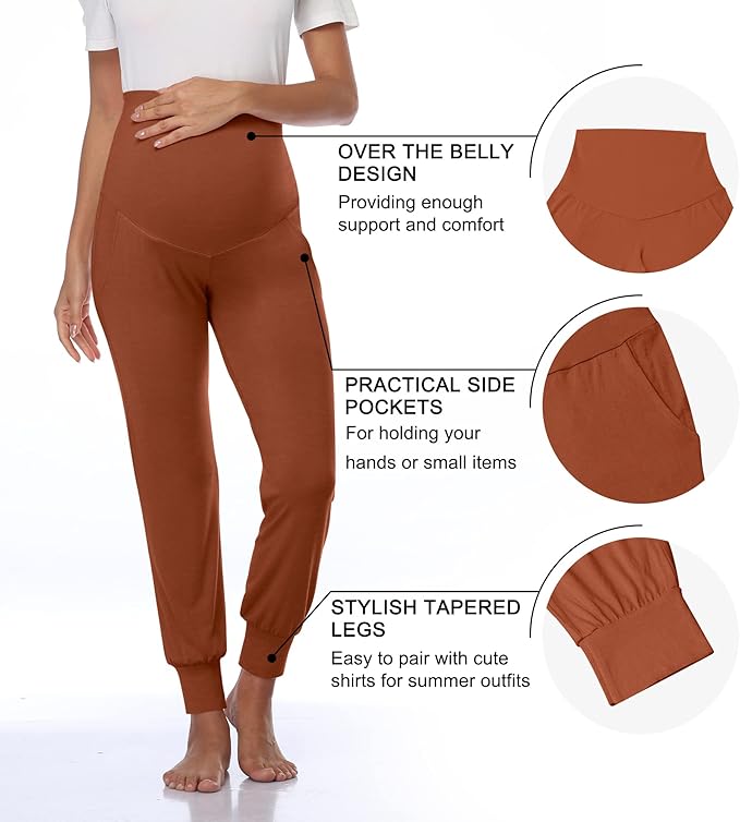 AMPOSH Women's Maternity Pants Stretchy Lounge Workout Pants Casual Loose Comfy Pregnancy Joggers with Pockets