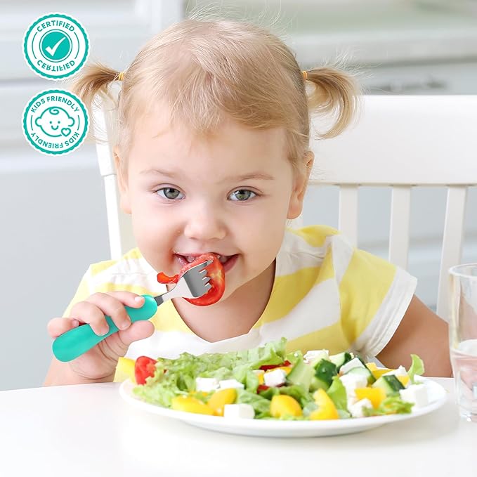 Lehoo Castle 6 Pieces Toddler Utensils, Kids Silverware for 2 3 4 Years Old, Stainless Steel Knife Fork and Spoon Set with Plastic Handle, Safe Toddler Cutlery (Purple)