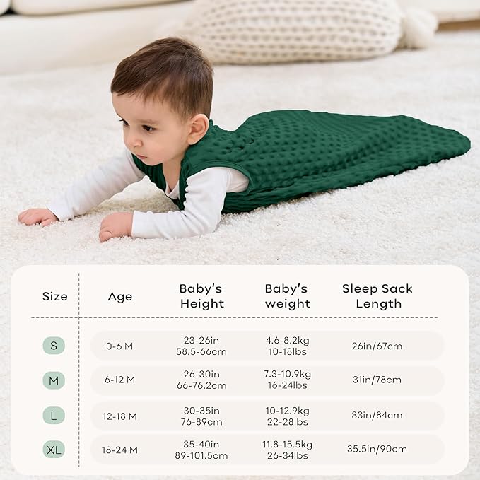 Fleece Baby Sleep Sack 18-24 Months with Plush Dots 1.5 Tog Baby Wearable Blanket with 2-Way Zipper Warm Sleeping Sack for Toddler Infant - XLarge, Forest Green