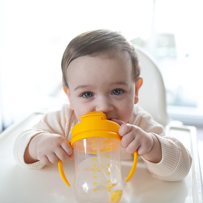 Dr. Brown's Milestones Baby's First Straw Cup, Training Cup with Weighted Straw, 9oz/270mL, Vintage Yellow, BPA Free, 6m+ (Pack of 12)