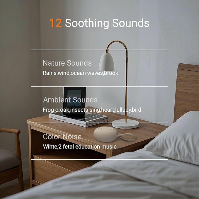 Portable Baby Sound Machine [White Noise for Babies Kids Adults][Timer Function][12 Soothing Sounds][Sleep Soother] 15 Hours Battery Life, Travel,Registry,Gifts,Shower,Clips on Baby Stroller