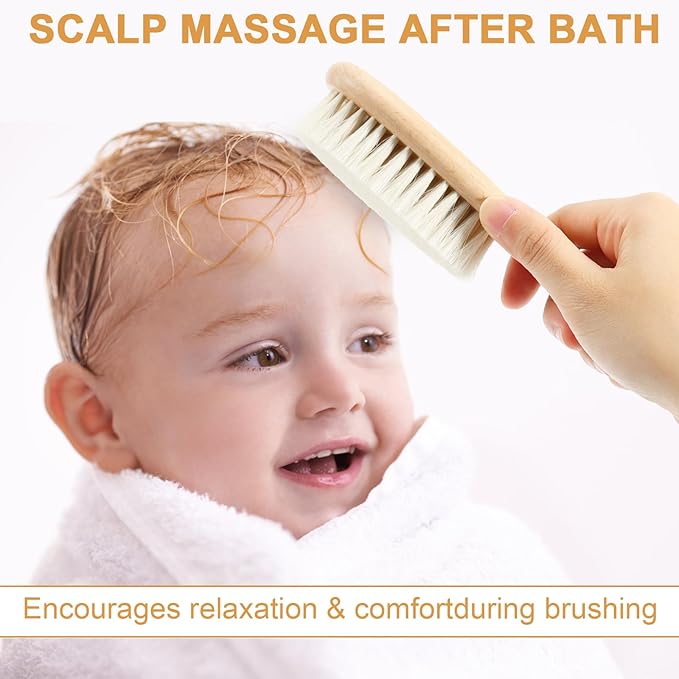 Soft Baby Hair Brush Toddler Hair Brush Soft Bristle Hair Brush with Wooden Handle Soft Bristle for Newborn Hair Brush for Wet Dry Hair Styling Hair Accessories