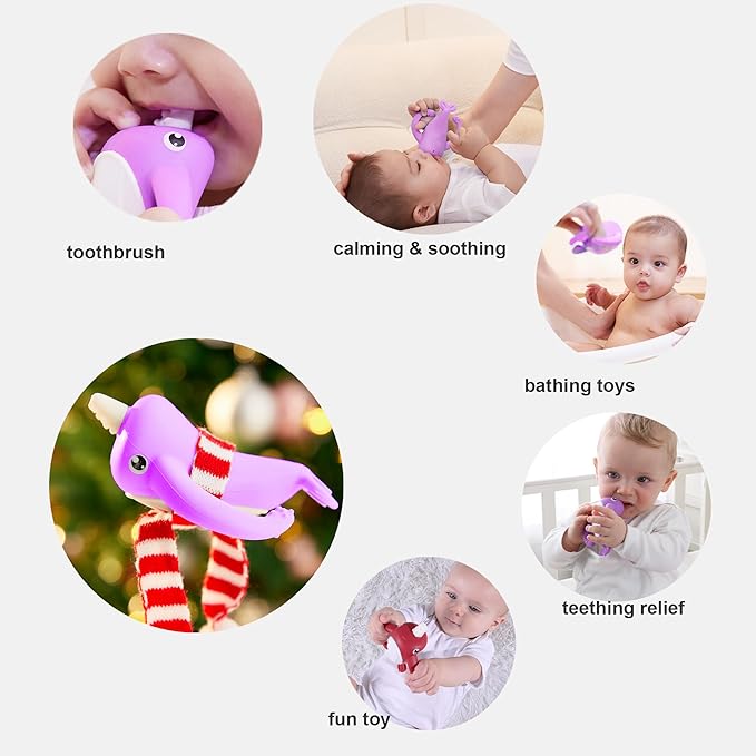 Best Baby Toy for 4Months Baby, Baby Teething Toys for 3-6 6-12 Months, Teething Relief Toys, Food Grade Silicone Montessori Baby Teether Toy for 3-6months, Sensory Toys for Teething Babies, Purple