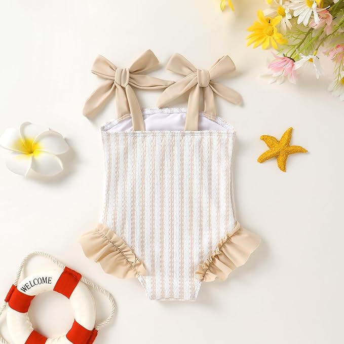 Happy Town Toddler Swimsuit Girl Solid Color Stripe One-Piece Baby Bathing Suits
