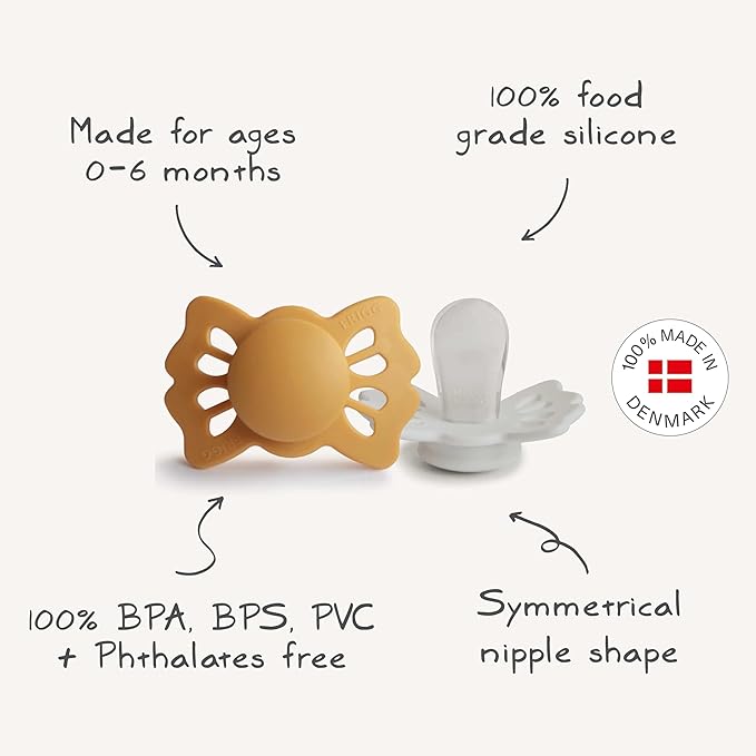 FRIGG Lucky Symmetrical SilkySoft Silicone Baby Pacifier | Made in Denmark | BPA-Free (Slate/Powder Blue, 0-6 Months)