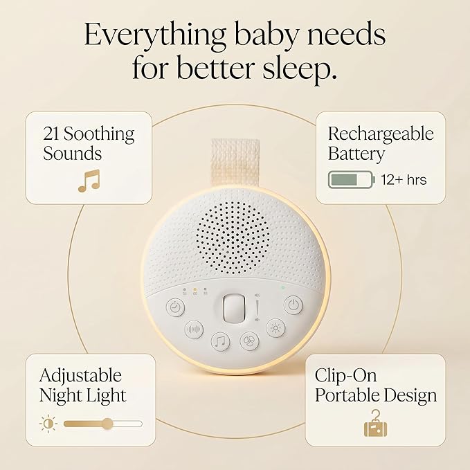 White Noise Machine for Baby & Adults with 21 Relaxing Sounds & Adjustable Night Light, Rechargeable & Portable Sleep Aid for Home & Travel