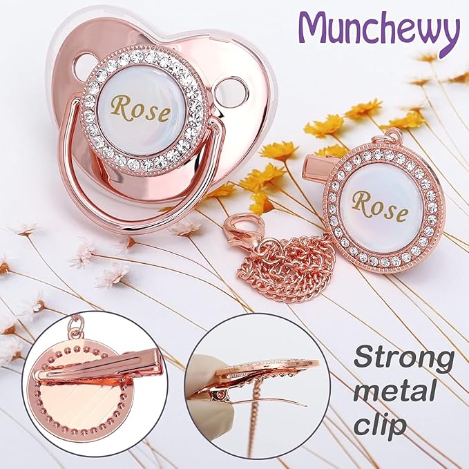 Customized Pacifier with Name, Bling Personalized Pacifier Clip Set with Gift Box, Luxury Crystal Bling Soother Dummy Ideal Gift for Newborn Girls Baby Shower Photography(Bling Red)