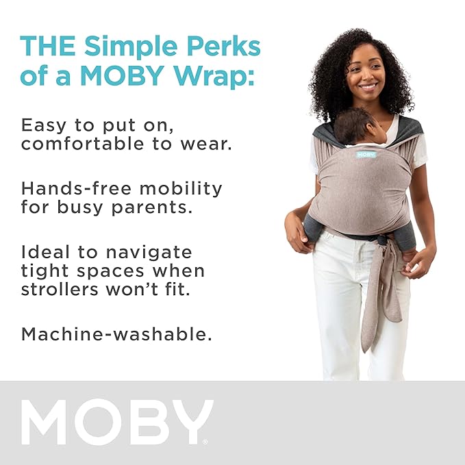 Moby Baby Wrap Carrier Reversible for Newborns to Toddlers (8-33lbs), Infant Sling Carrier, Ultra Lightweight & Hands Free Design, Adjustable for All Body Types (Taupe/Charcoal)