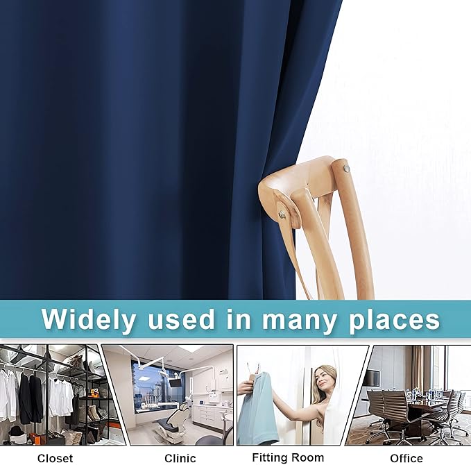 RYB HOME Privacy Curtain for Sliding Glass Door, Light Block Noise Reduce Insulated Curtain Screen Ceiling to Floor for Locker Room Basement Bedroom Closet, 100 inch Wide x 90 inch Long, Navy