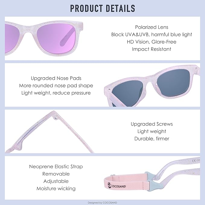 COCOSAND Flexible Baby Sunglasses with Strap Polarized UV Protection for Toddler Infant Newborn Boy Girl Age 0-24 Months