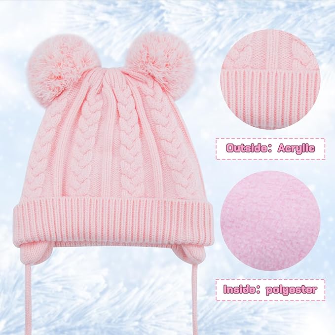 Duoyeree Toddler Winter Hat with Earflap Scarf Hood Thick Warm Kids Skull Cap for Baby Girls Boys
