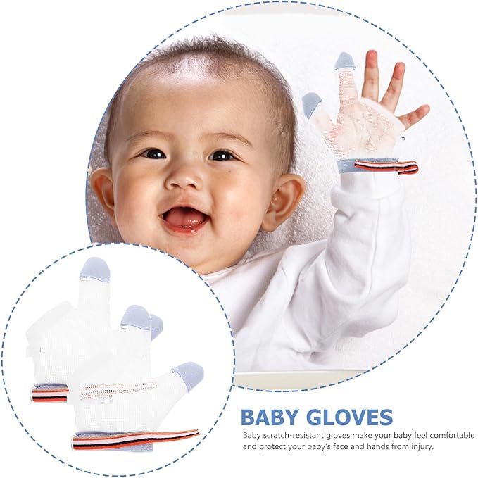 NOLITOY Teething Mittens Breathable Nylon Half-Finger Gloves Prevent Thumb Soft Small Size S with Blue Dots for