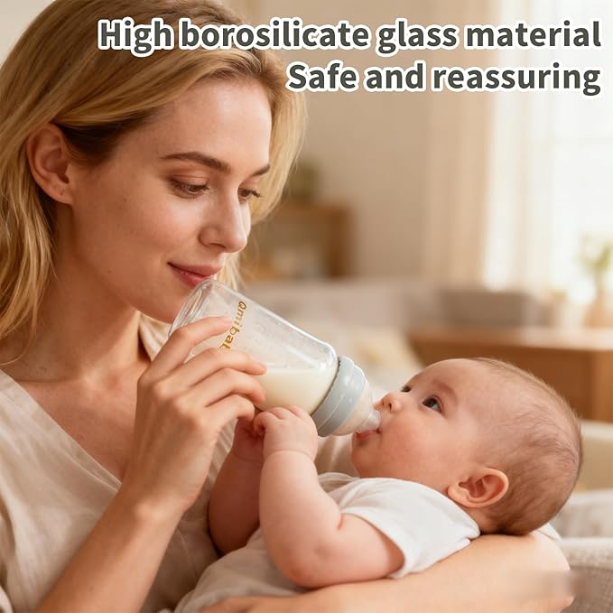 Breast Milk Storage Bottles 240ml 8oz BPA-Free Leak-Proof Baby Bottle for Breastmilk Storage Wide Neck Bottles with Screw Ring Sealing Disk Breastfeeding (Grey, 240ml-4Packs)