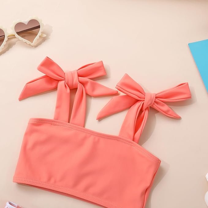 Toddler Swimsuit Girl Color Block Stripe Swimwear Baby Girl Summer Beach Bathing Suits Bikini Set with Ruffled Edges