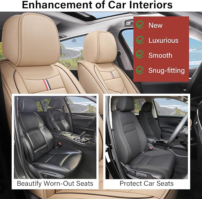 Leather Car Seat Covers Fit for LR LR4 2009-2016, 5 Seater Waterproof and Wear-Resistant Seat Cover Interior Accessories(Full Set,Beige)