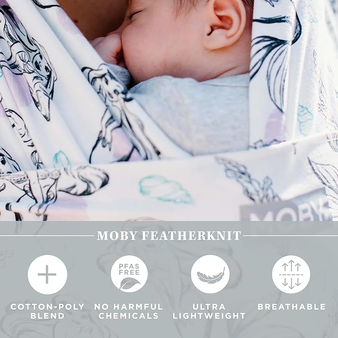 Moby Baby Wrap Carrier Featherknit for Newborns to Toddlers (8-33lbs), Infant Sling Carrier, Lightweight & Hands Free Design, Adjustable for All Body Types (Disney's Ariel in Amethyst)