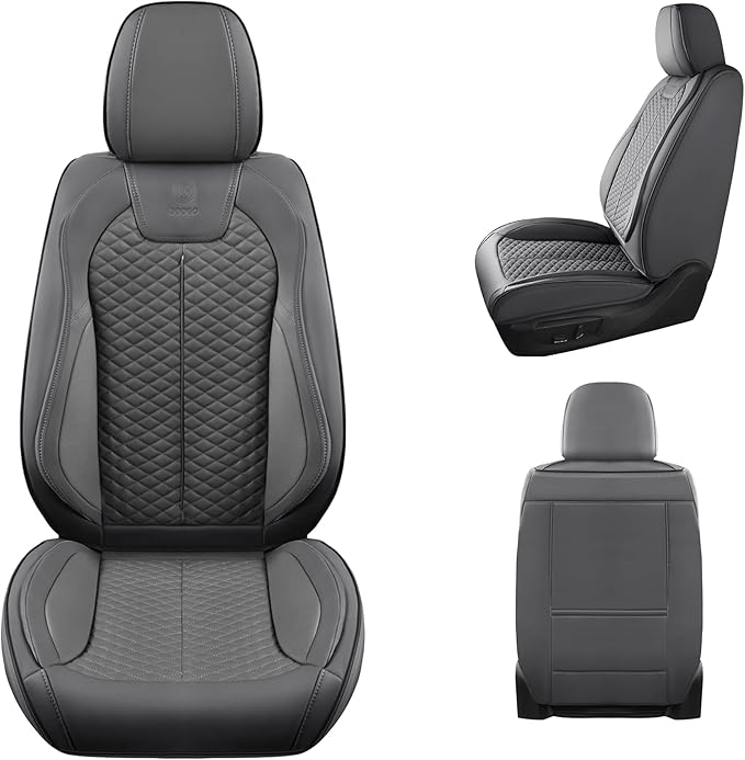 Doogo Car Seat Covers, Front Seat Covers, Automotive Seat Covers 2PCS, Luxury Gary Leather Driver Seat Cover Universal Fit for SUV Sedan Truck Truck