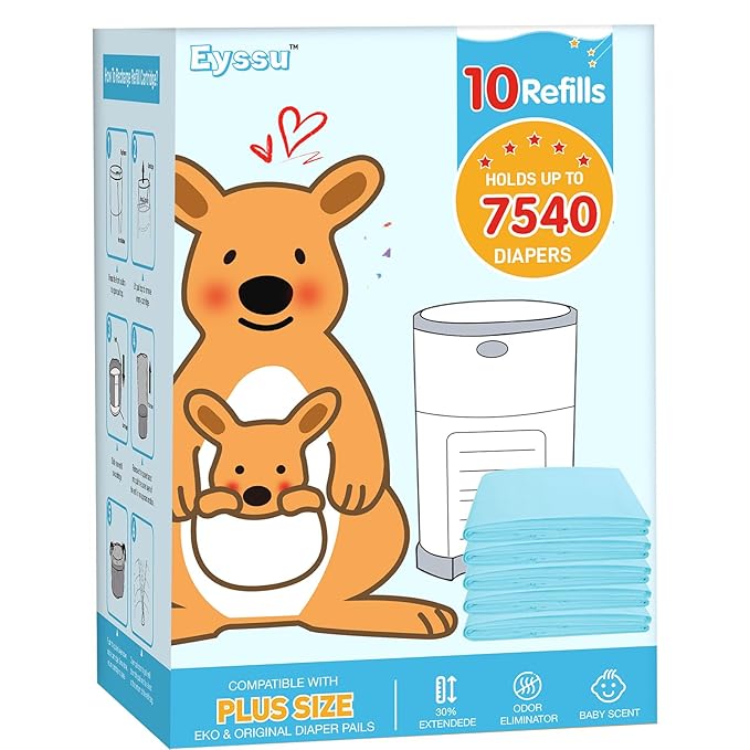 10 Pack Diaper Pail Refill Bags Compatible with Dekor Classic Diaper Pail, 40% Extra Length Refills Holds up to 6400 Diapers, Thickened Multi-layer Odor Control Diaper Bags (Baby Scent)