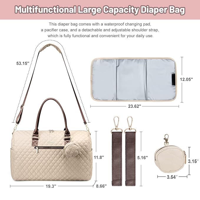LOVEVOOK Diaper Bag Tote with Pacifier Case and Changing Pad, Large Capacity Mommy Bag for Hospital and Weekender Travel, Functional Baby Bags Newborn Baby Essential