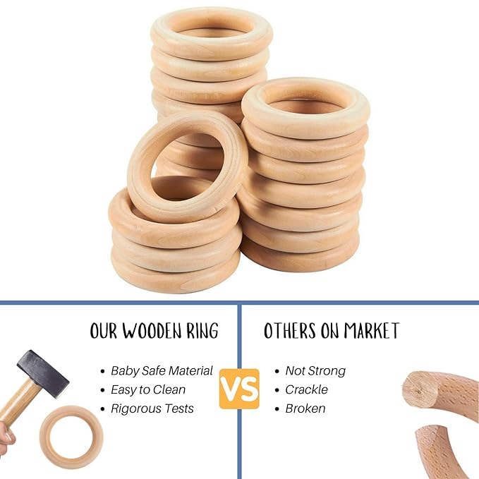 Baby Teething Toys, Silicone Chewable Teethers with Wooden Ring for Soothing Babies Gums, Rudder Chewers Shower Gift for lnfants & Toddlers, 3+ Months (6 Directions, Rainbow)