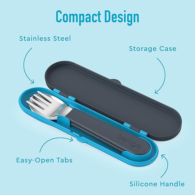 Bentgo Kids Stainless Steel Utensil Set - Reusable Fork, Spoon & Storage Case - High-Grade BPA-Free Stainless Steel, Easy-Grip Handles, Dishwasher Safe for School Lunch, Travel & Outdoors (Dinosaur)