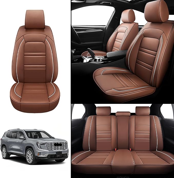 Car Seat Covers for gmc Acadia 2016-2025 | 5-Seats Leather Seat Covers, Easy to Install Automotive Seat Covers Full Set (Full Set, Coffee)