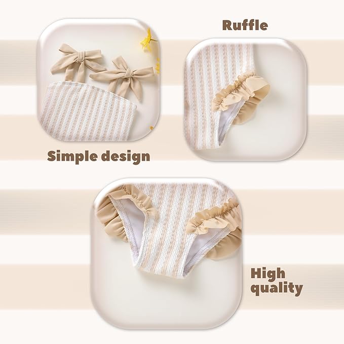 Happy Town Toddler Swimsuit Girl Solid Color Stripe One-Piece Baby Bathing Suits