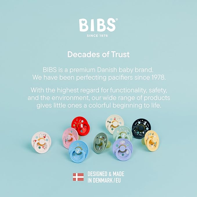 BIBS Colour Moomins Pacifier 2-Pack, BPA Free Pacifier, Round Nipple. Natural Rubber Latex, Made in Denmark, Size 2 (6-18 Months), Ivory/Sage