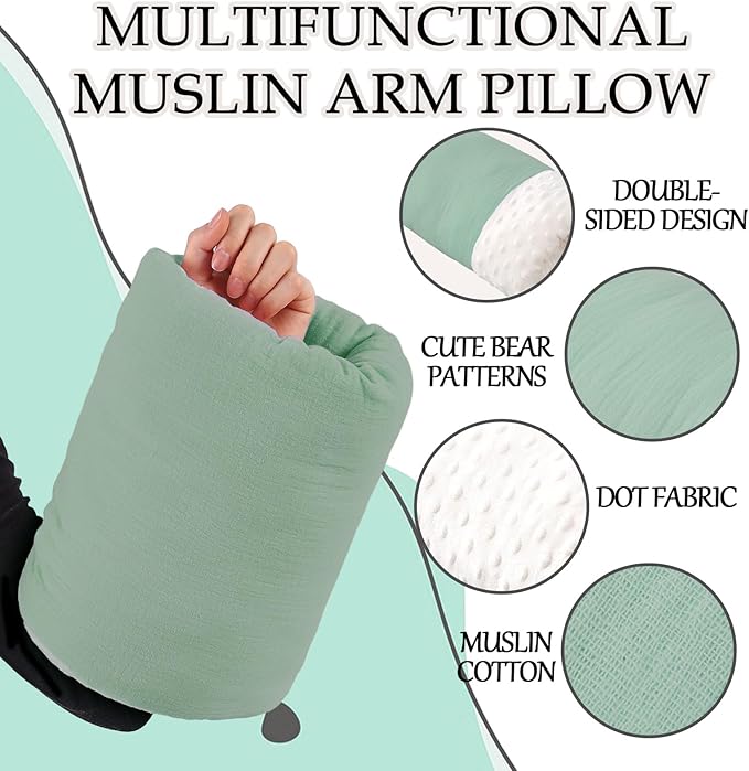 Baby Feeding Arm Pillow Breastfeeding Bottle Nursing Cozy Cradle Pillow for Newborn Soft Double Sided Muslin Cotton Head Support Comfortable Feeding for Mom(Green,Simple)
