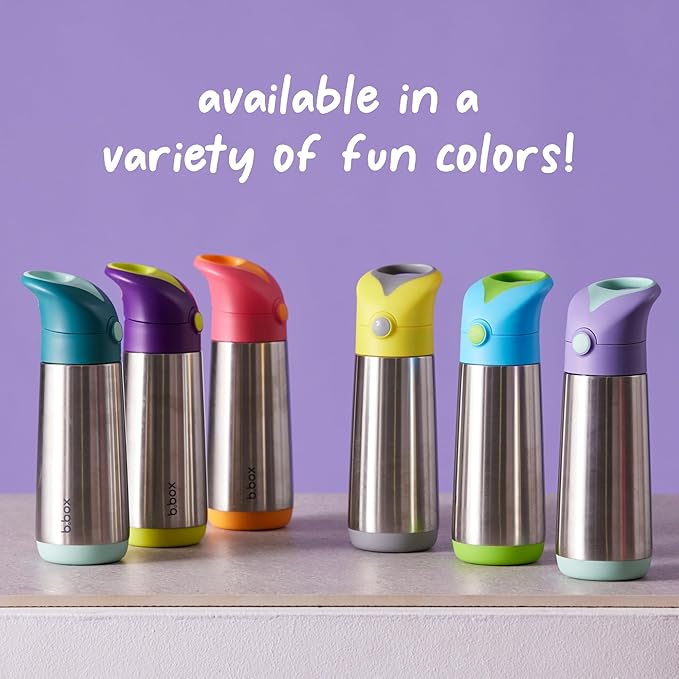 b.box 12 oz Insulated Water Bottle: Keeps Drinks Cold up to 8 Hours, Warm up to 6 Hours. Triple Wall Stainless Steel Kids Water Bottle w/Free Flow Silicone Straw Top. Leakproof & Dishwasher Safe