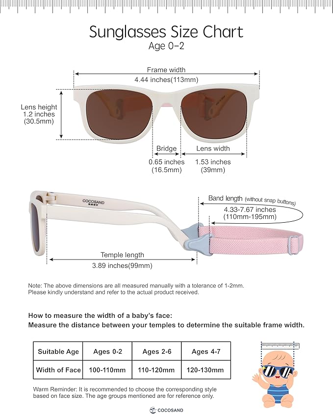 COCOSAND Flexible Baby Sunglasses with Strap Polarized UV Protection for Toddler Infant Newborn Boy Girl Age 0-24 Months