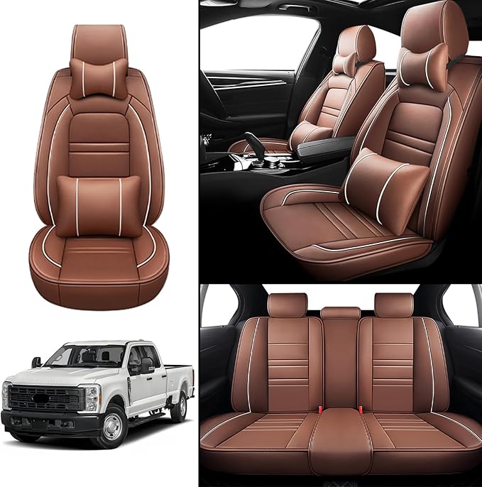 Car Seat Covers for Ford f250 2011-2025 | 5-Seats Seat Covers, Waterproof Seat Protectors, Automotive Seat Covers (Full Set with Pillow,Coffee)
