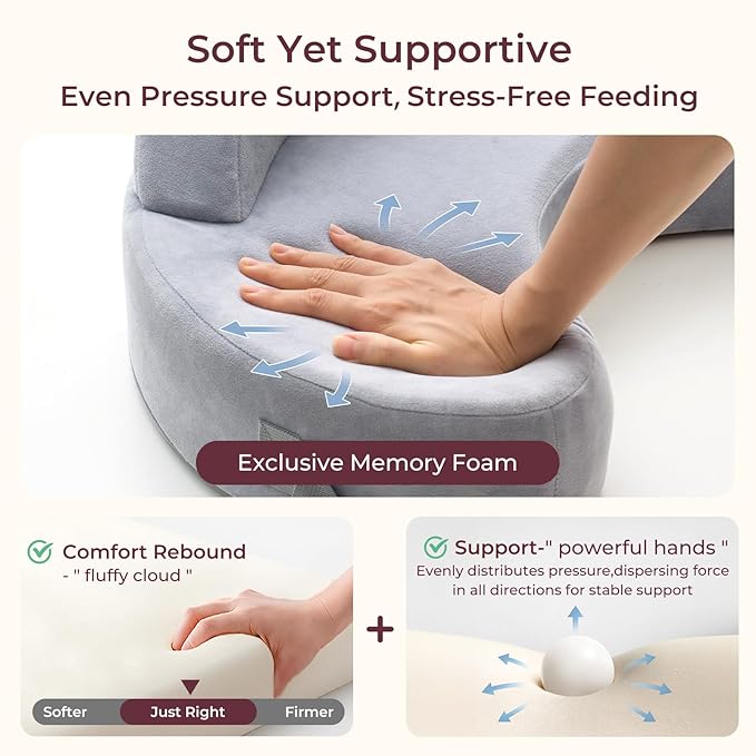 Momcozy CozyPro Nursing Pillow - All Around Lumbar & Arm Support - Safety Fence, Firm & Springy Memory Foam-Stable, Ergonomic Support, Easier Breastfeeding, Wider Cushion, Adjustable, Removable Cover