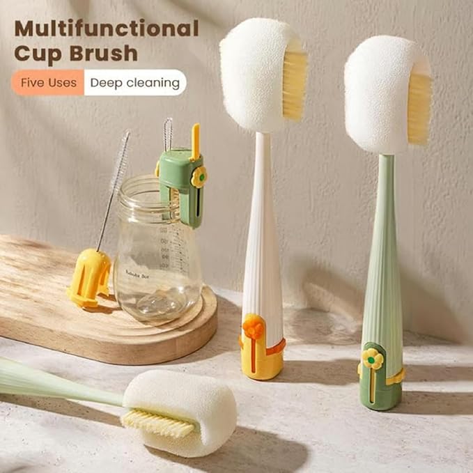 5 in 1 Bottle Cleaning Brush Set, 5‑in‑1 Multifunctional Bottle Cleaning Brush Set, Straw Cleaner Brush for Baby Bottles, Multifunctional Detachable Water Bottle Brush (2PCS Green)