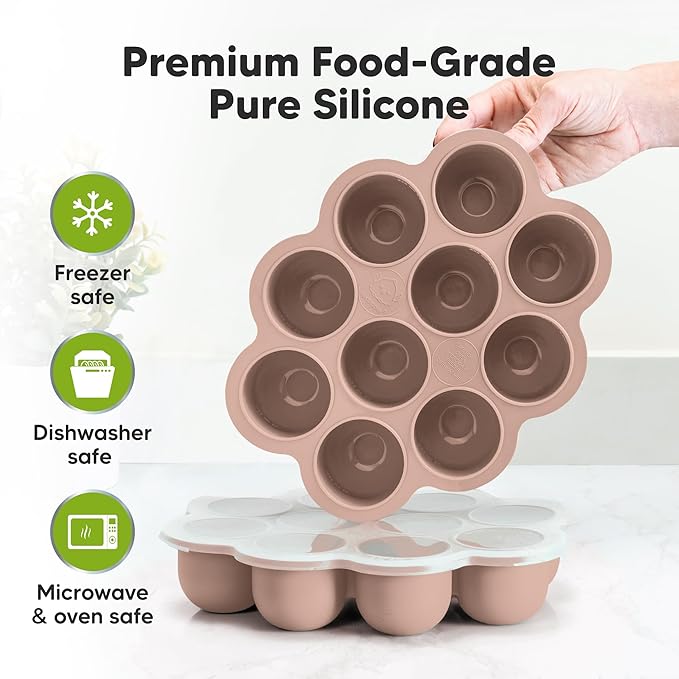 KeaBabies Silicone Food Freezer Trays with Lid, 2oz x 10 Pods Baby Food Storage Containers, Easy Puree Meal Prep, Breast Milk Silicone Freezer Molds, Dishwasher,Microwave Safe,BPA-Free Tray(Dusk)