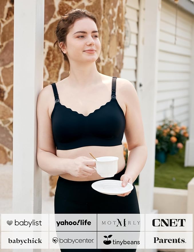 Momcozy 4-in-1 Pumping Bra Hands Free for All-Day Wear, Breast Pump Bra with Cooling Fabric Jelly Strip Support Nursing Bra