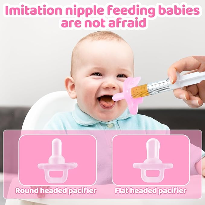 Baby Medicine Dispenser, Baby Medicine Syringe, 0 Months and up Baby Pacifiers, 100% Silicone Pacifiers, BPA-Free (Pink)