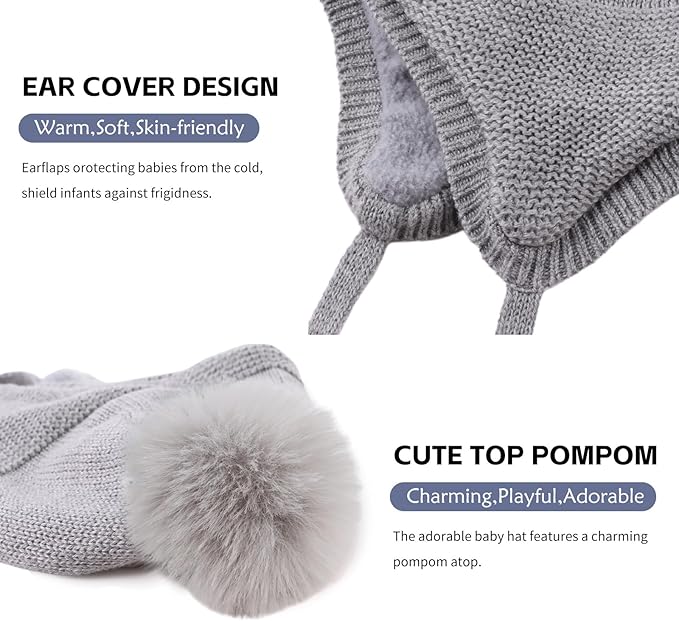 JANGANNSA Basic Winter Baby Boys Beanie Pompom Knitted Girls Hat Kids Earflap Beanies Warm Infant Toddler Hats