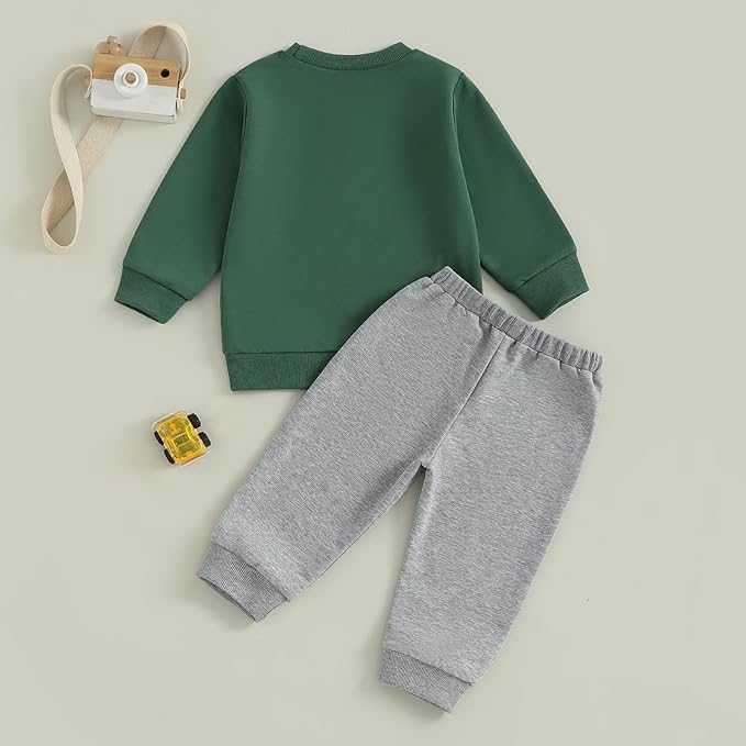 Nyapruwe Toddler Baby Boy Fall Outfit Funny Print Long Sleeve Sweatshirt Joggers Pants Set Kids Warm Winter Clothes