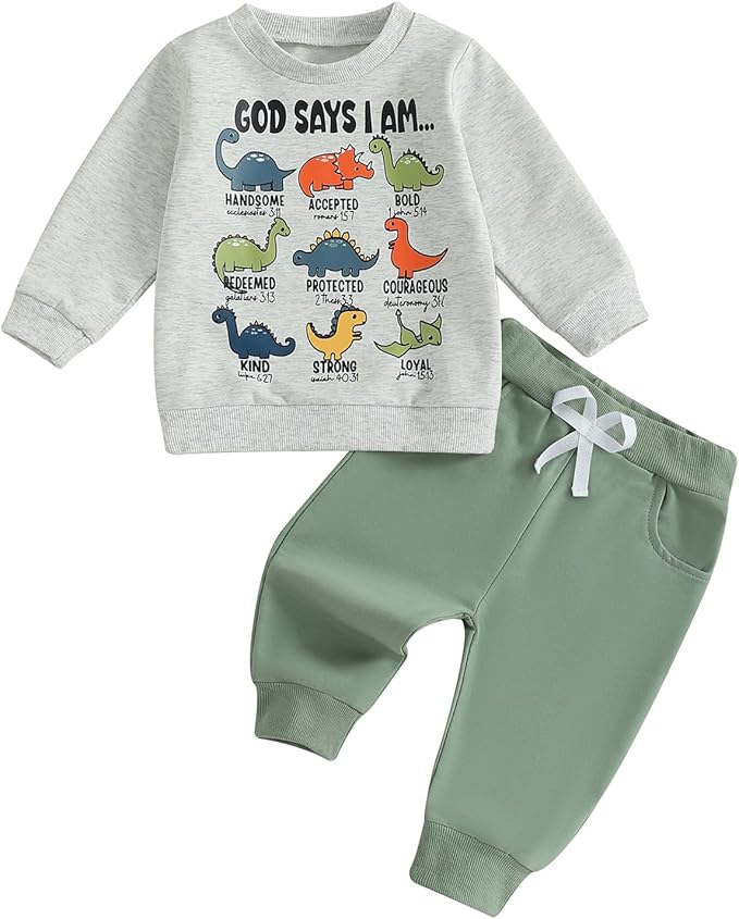 Nyapruwe Toddler Baby Boy Fall Outfit Funny Print Long Sleeve Sweatshirt Joggers Pants Set Kids Warm Winter Clothes