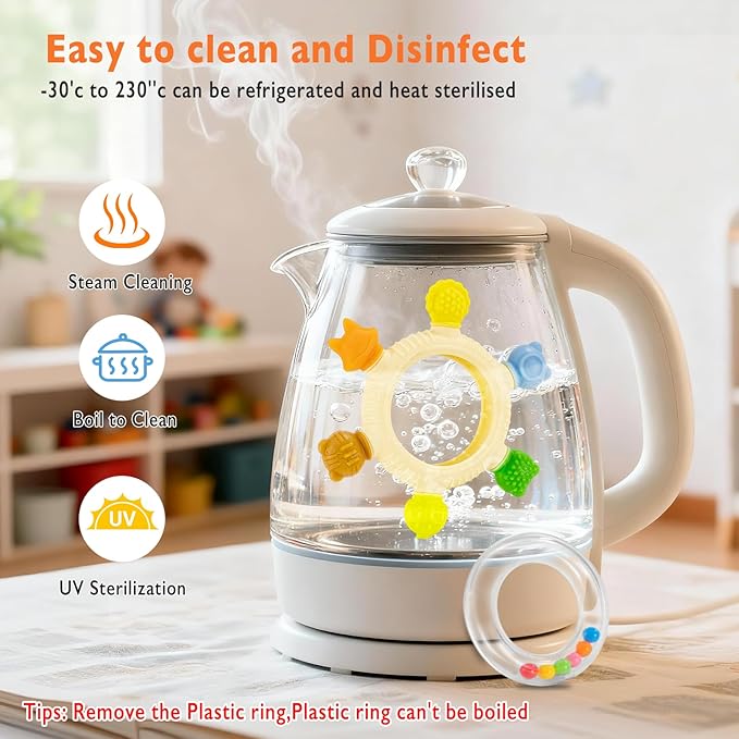 Baby Teething Toy for 0-6 6-12 Months Sensory Toys Baby Rattle Teether | Freezer Safe Silicone Teether | Silicone Baby Teething Ring for Teething Relief | BPA Free, Easy Grip Design for Infants