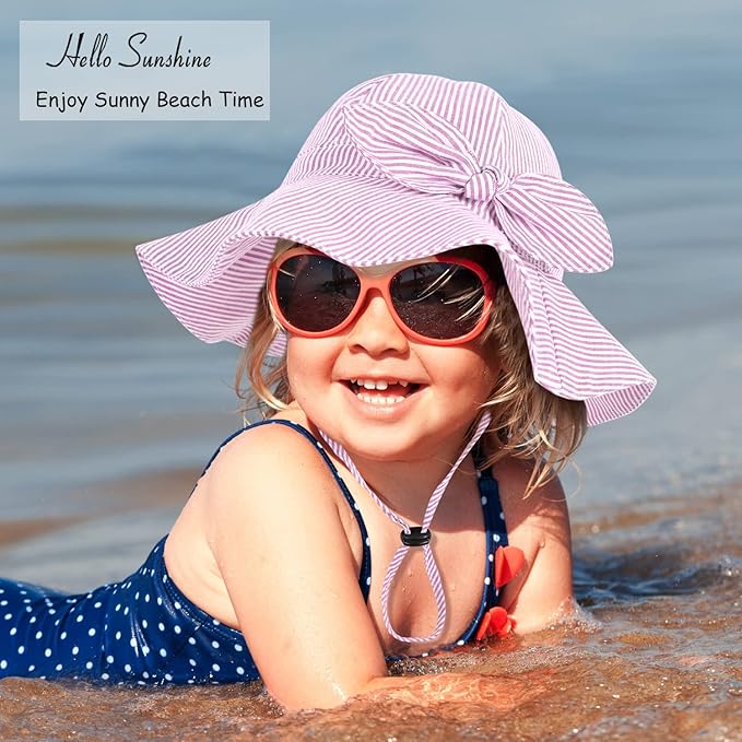 Baby Girl Sun Hat with UPF 50+ Outdoor Adjustable Beach Hat with Wide Brim Bucket Hats