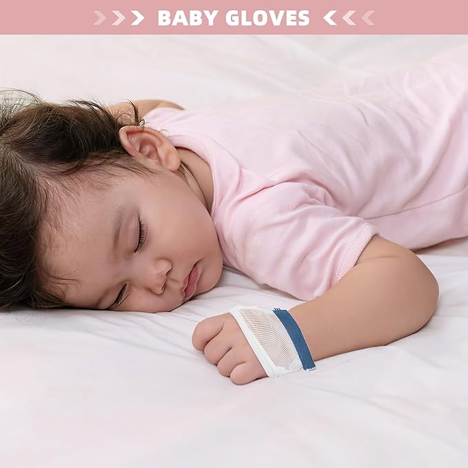 Ciieeo Finger Stop Gloves Thumb Protector Mittens Breathable Cotton Material for Infants Teething and Chewing Prevention M Size, 2 Pairs Random Color
