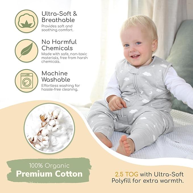 Mama Cheetah Toddler Sleep Sack with Feet 3T-4T, 2.5 TOG Organic Cotton Baby Sleeping Bag with Legs, Winter Baby Wearable Blankets for Early Walker L