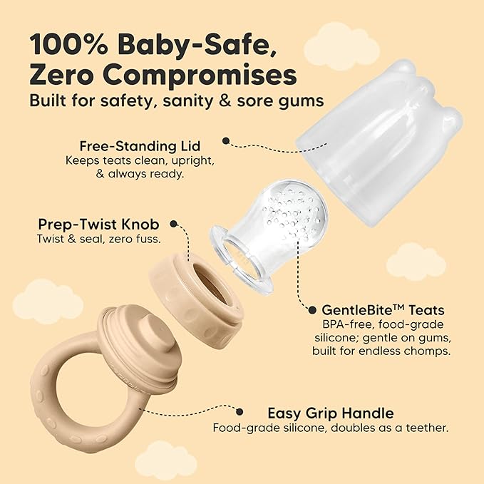 KeaBabies Baby Fruit Feeder 2pk - Silicone Baby Food Feeder for Babies 6-12 months, Breast Milk Popsicle for Teething, Weaning, Freeze Frozen Solid Food, BPA-Free Infant Feeding Essential (Terracotta)