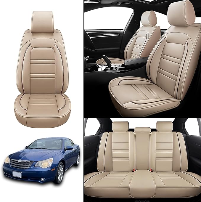 Seat Covers for Chrysler Car Sebring 2000-2010 | 5-Seats Leather Seat Covers, Easy to Install Automotive Seat Covers Full Set (Full Set, Beige)