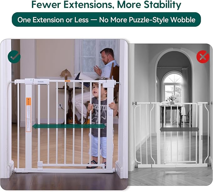 BABELIO Baby Gate for Doorways and Stairs, 36-41" Pet Gate with Wide Walk Thru Door and Lock Indicator, No Drill Pressure Mounted Safety Gate with Double Lock and Self-Closing, White