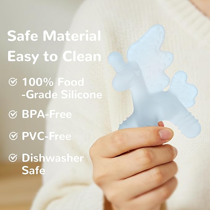 HECCEI Baby Teether Toy, Soft Food‑Grade Silicone Teether, Soft Infant Teether Chew Toy, BPA Free, Multi-Texture Design Teether (Lake Mist)
