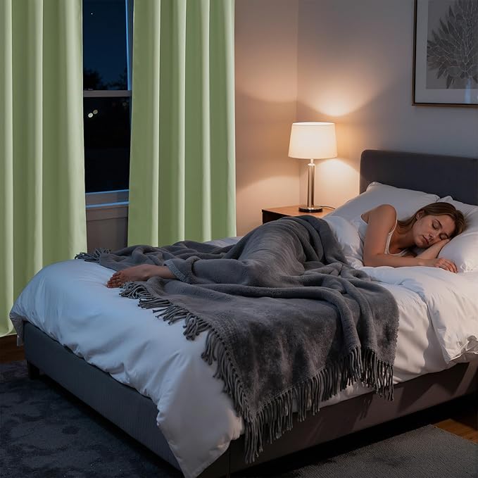 RYB HOME Bedroom Blackout Curtains 63 inches Long, 100% Blackout Thermal Insulated Noise Reducing Curtains for Living Room Nursury, 42 inches Wide by 63 inches Long, Sage Green